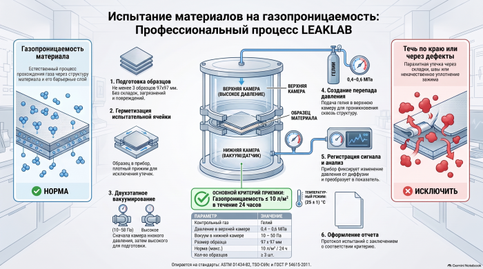 Газопроницаемость материалов: ячейка, холостой опыт и время запаздывания