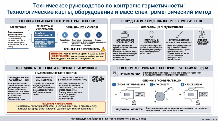 Технологические карты и оборудование для гелиевого контроля герметичности