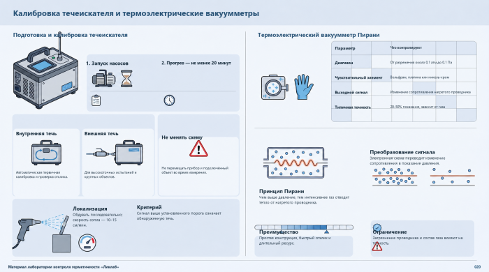 Калибровка течеискателя и термоэлектрические вакуумметры