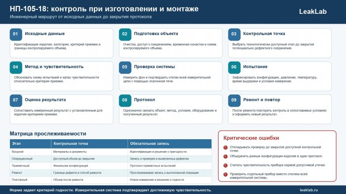 НП-105-18: контроль герметичности при изготовлении и монтаже