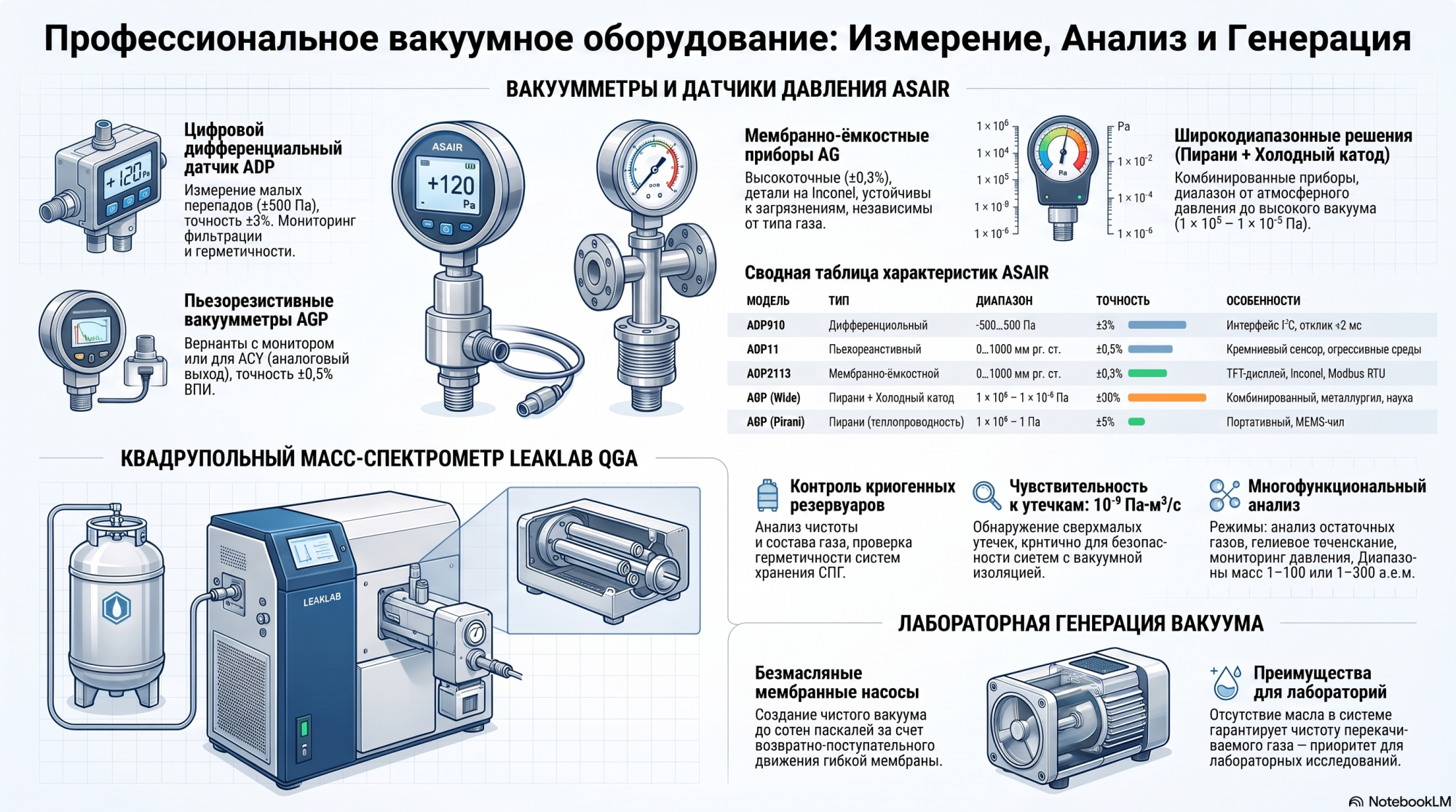 Вакуумметры ASAIR, масс-спектрометр Leaklab QGA и лабораторные насосы Вакуумметры ASAIR, масс-спектрометр Leaklab QGA и лабораторные насосы