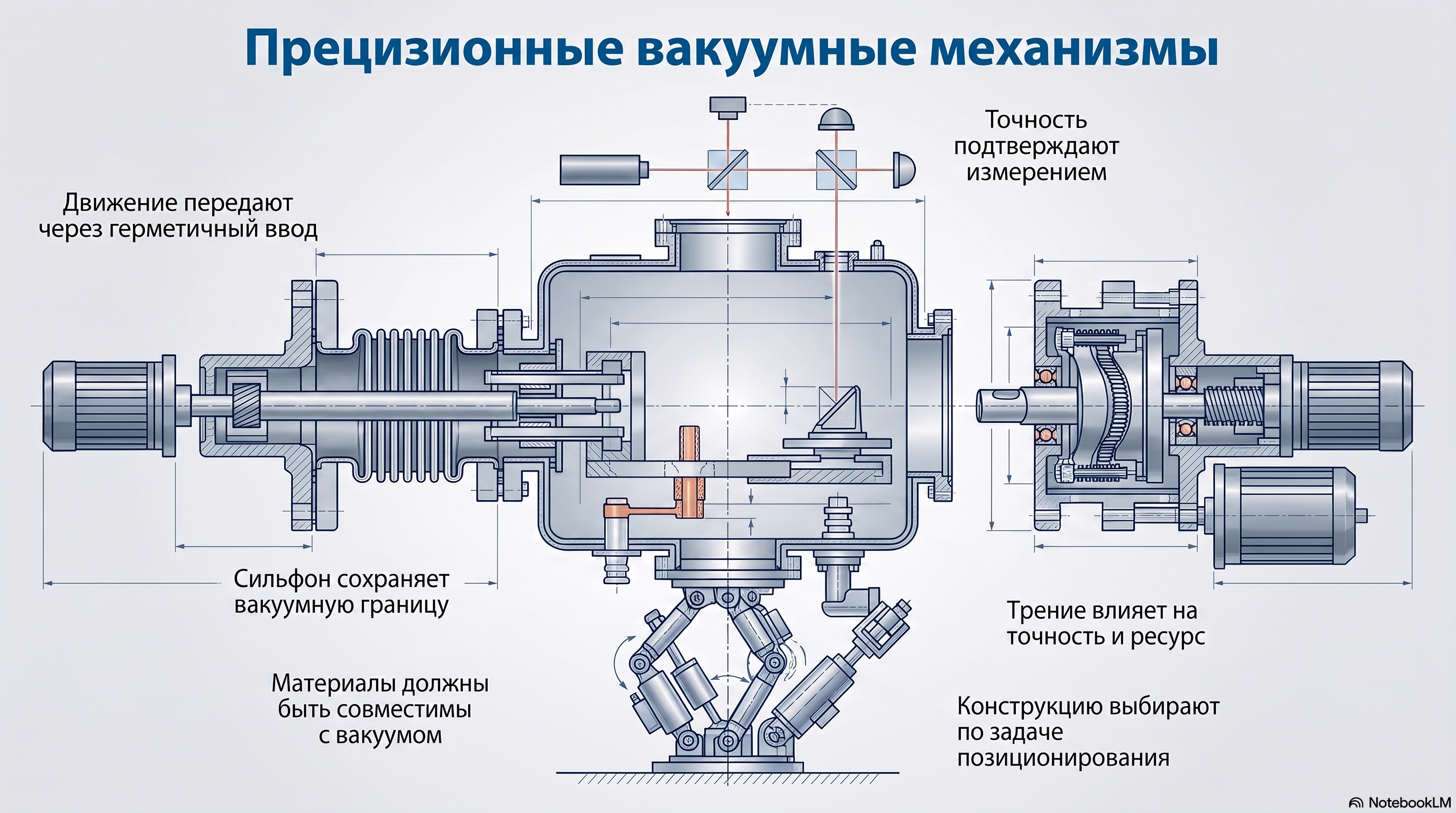 Прецизионные вакуумные механизмы: как совместить движение, точность и герметичность — новости LeakLab Фото: Прецизионные вакуумные механизмы: как совместить движение, точность и герметичность