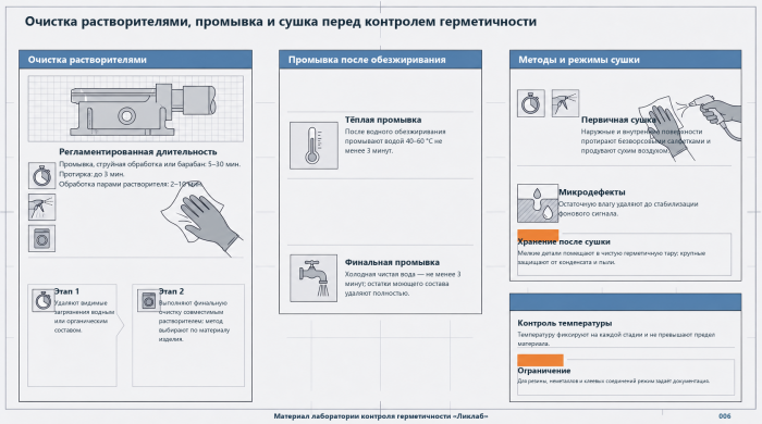 Фото: Очистка растворителями, промывка и сушка перед контролем герметичности