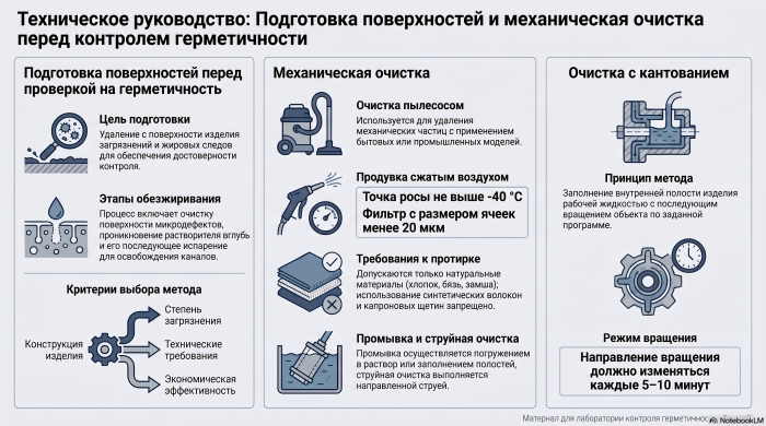 Механическая очистка и кантование перед контролем герметичности