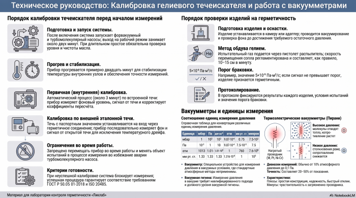 Калибровка течеискателя и термоэлектрические вакуумметры