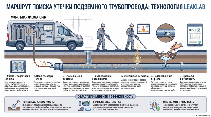 Поиск утечек подземных трубопроводов трассерным газом