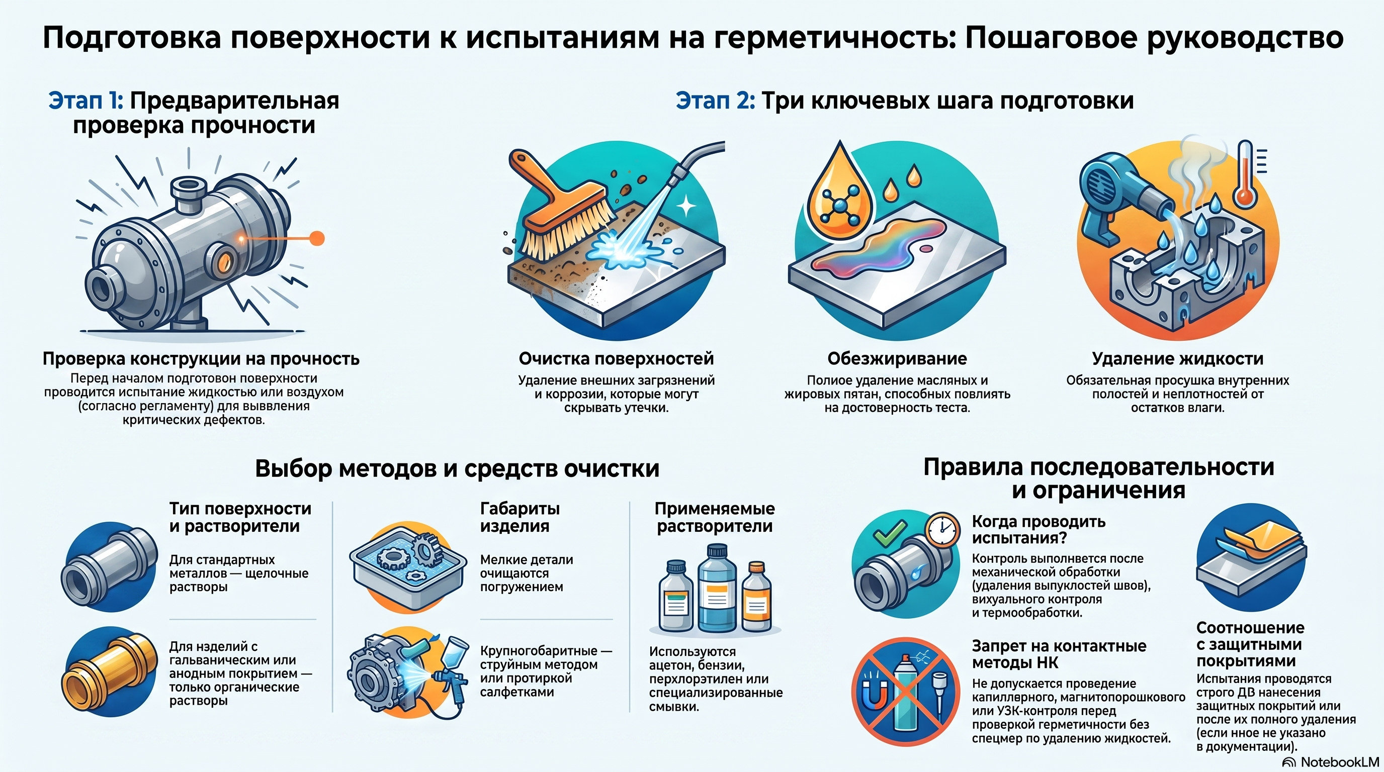 Подготовка поверхности изделия перед контролем герметичности