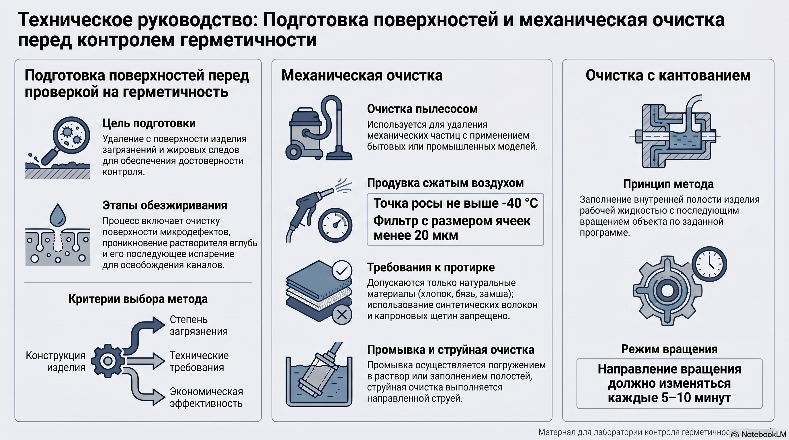 Механическая очистка и кантование перед контролем герметичности