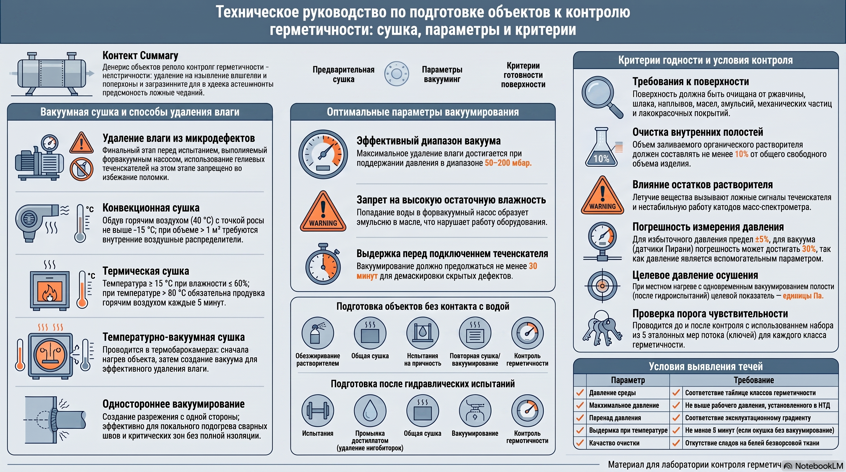 Вакуумная сушка и критерии готовности к контролю герметичности