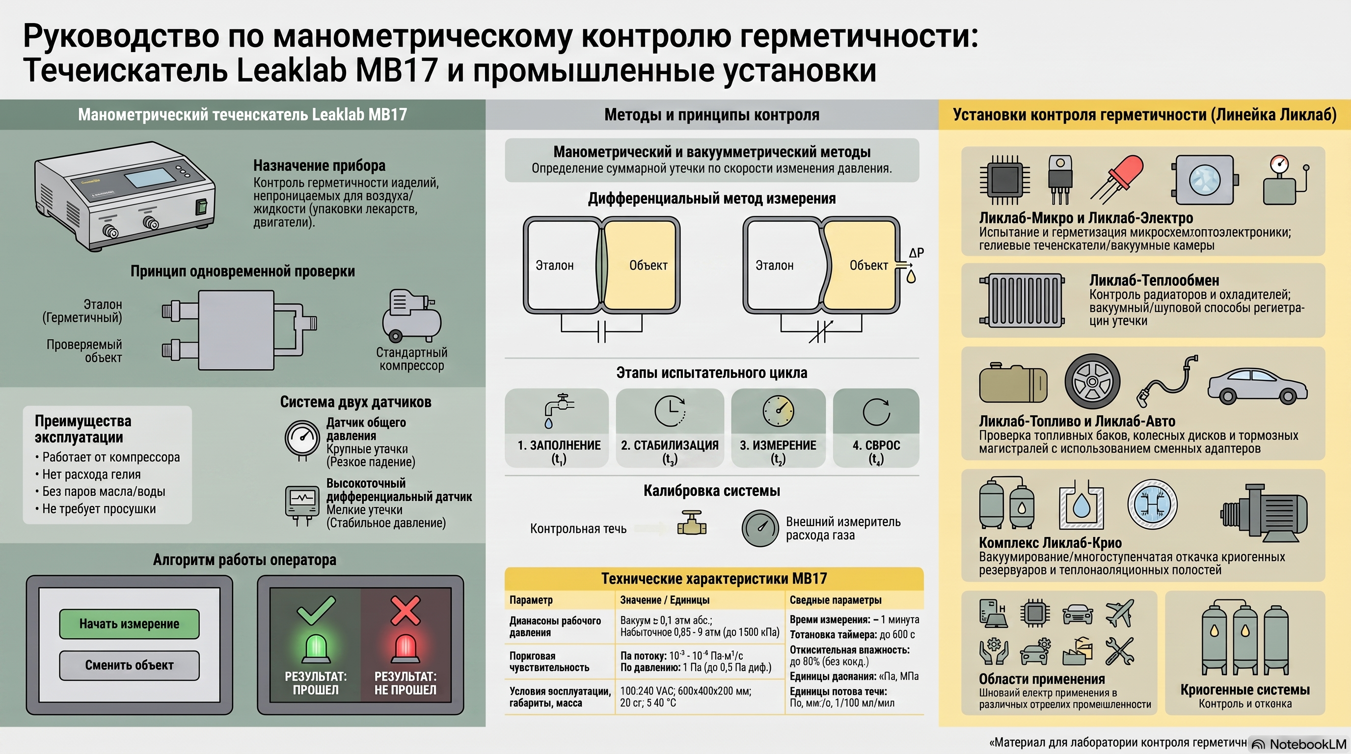 Манометрический течеискатель MB17 и установки контроля герметичности