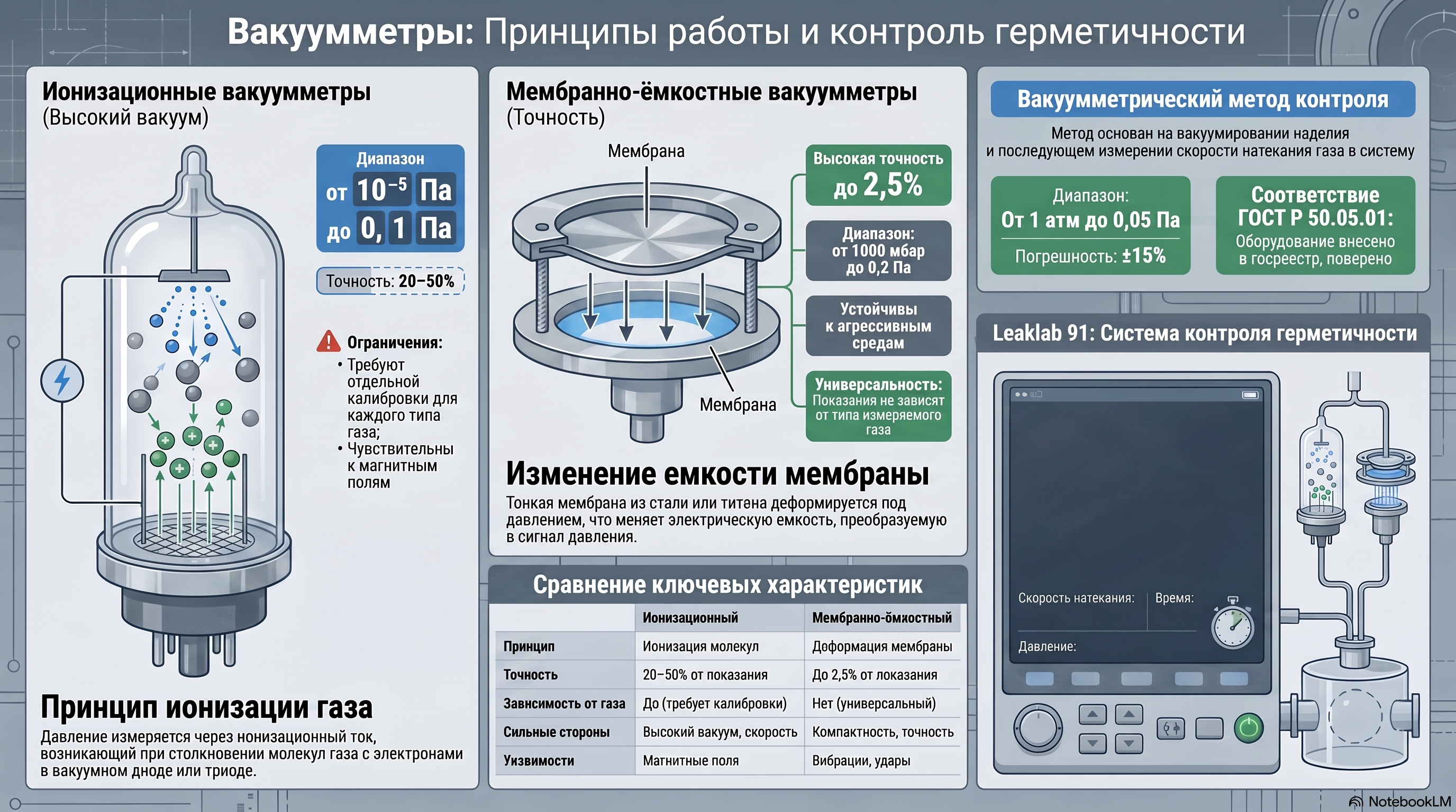 Ионизационные, мембранно-ёмкостные и вакуумметры Пирани