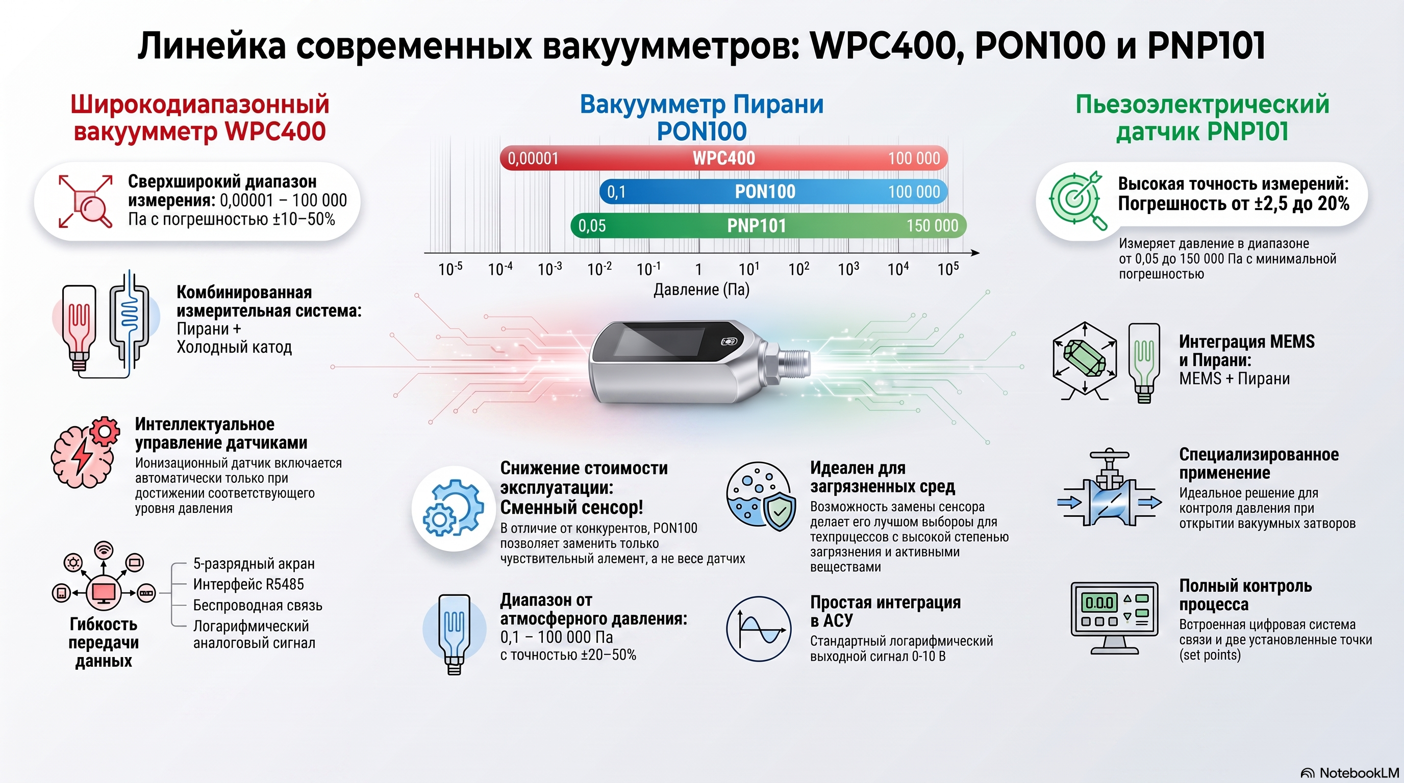 Вакуумметры WPC400, PON100 и датчик PNP101 Вакуумметры WPC400, PON100 и датчик PNP101