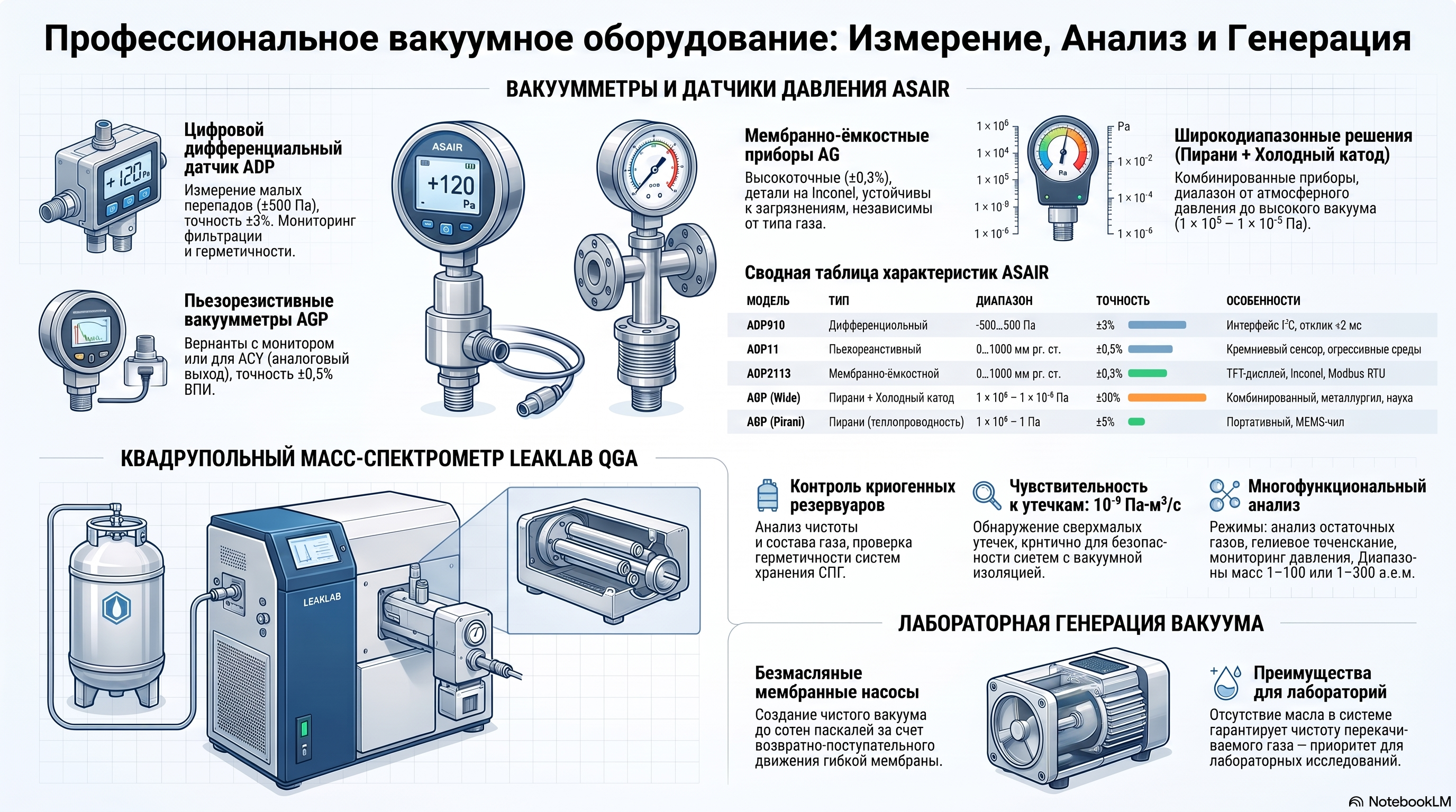 Вакуумметры ASAIR, масс-спектрометр Leaklab QGA и лабораторные насосы Вакуумметры ASAIR, масс-спектрометр Leaklab QGA и лабораторные насосы