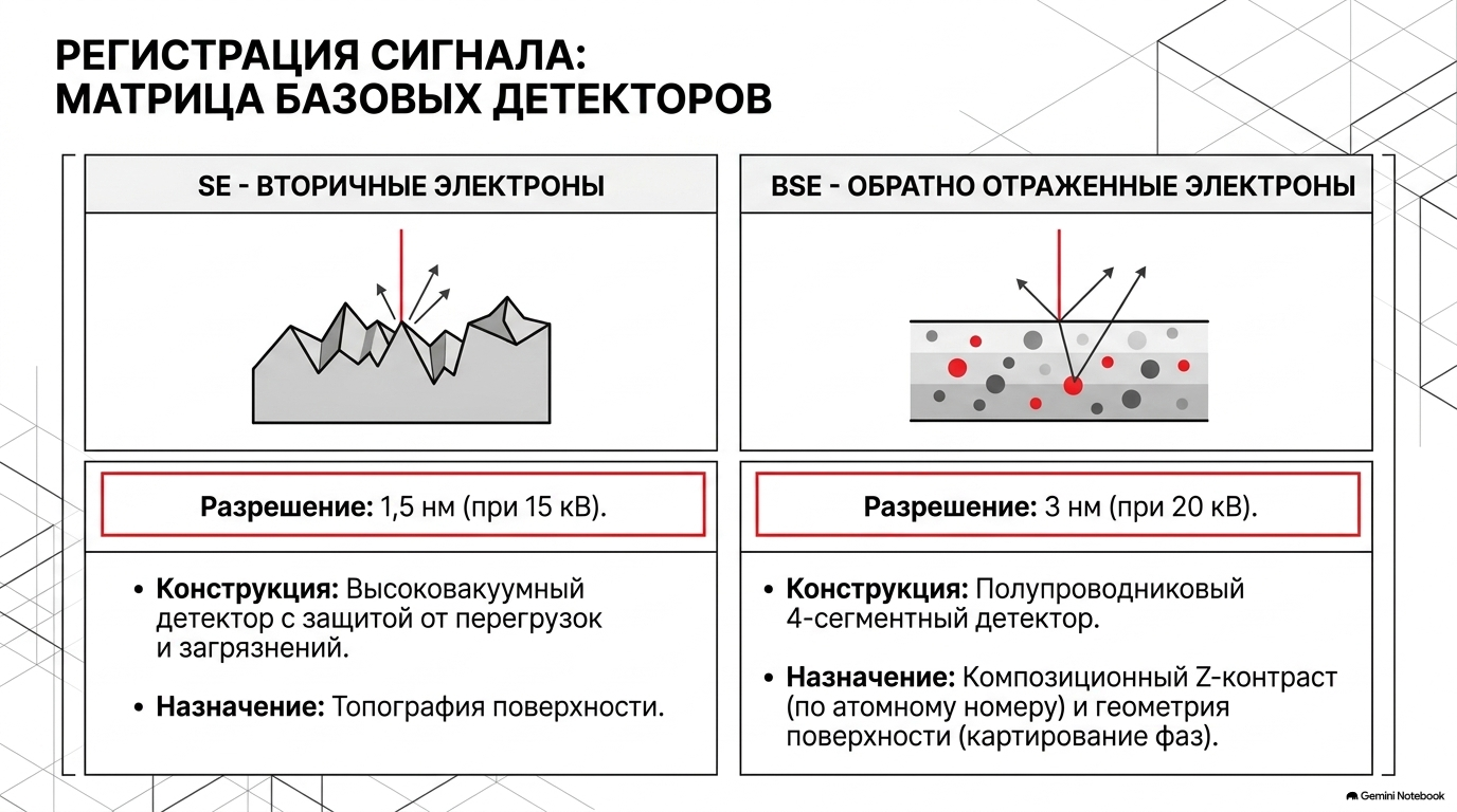 Сигналы вторичных и обратно отражённых электронов в KYKY EM-8000