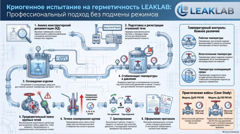 Этапы криогенного испытания на герметичность LEAKLAB