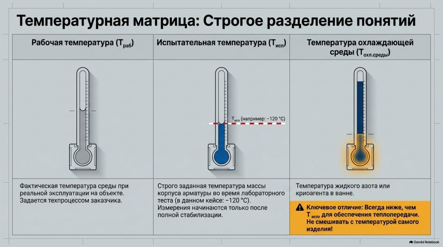 Различие рабочей, испытательной и температуры охлаждающей среды