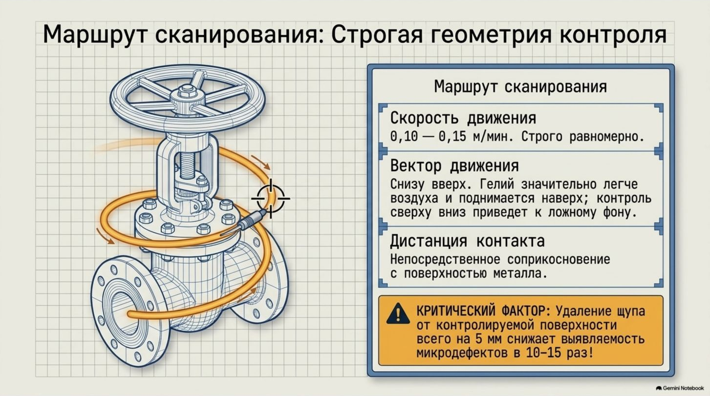 Маршрут сканирования криогенной арматуры гелиевым щупом