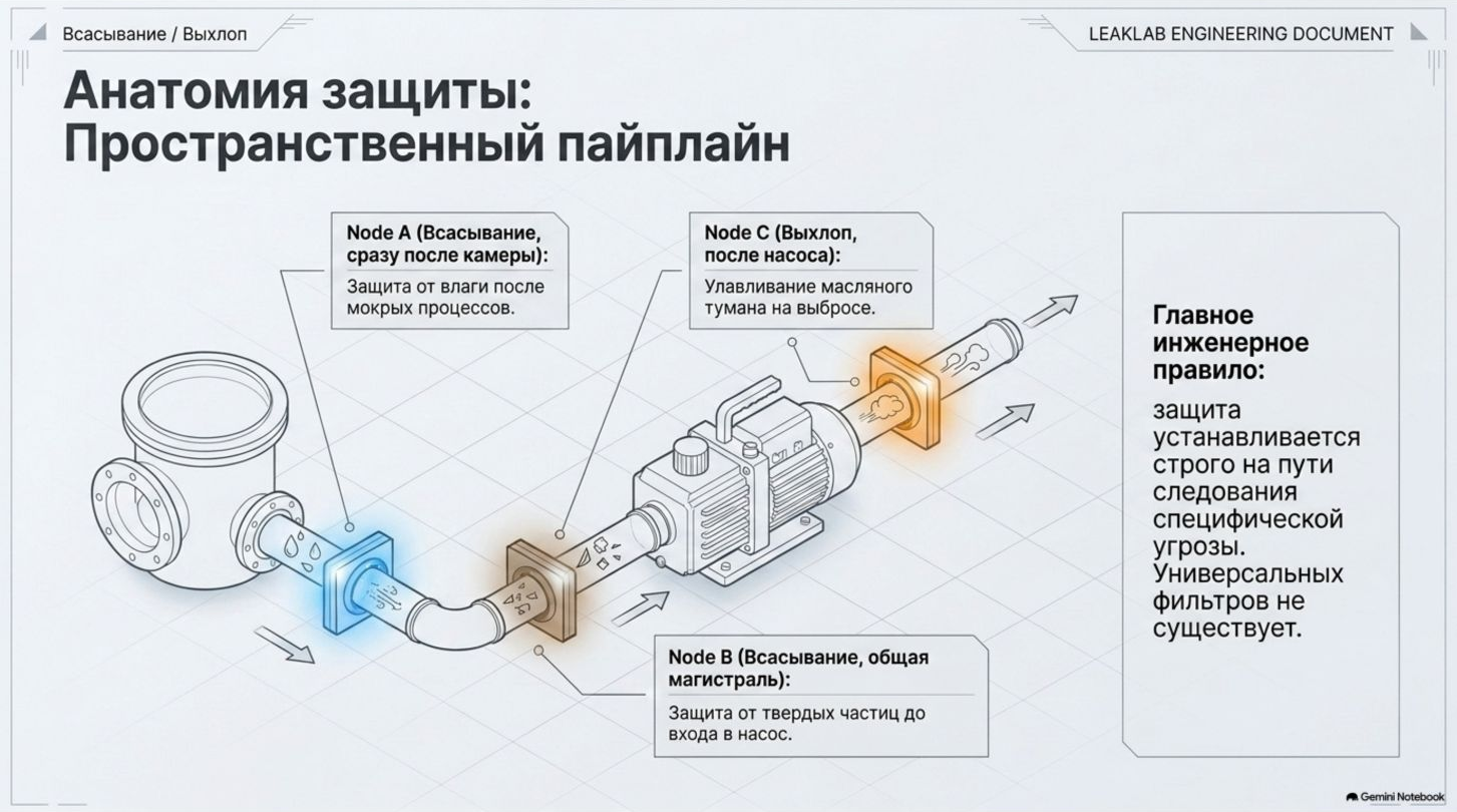 Точки установки осушителя, пылевого фильтра и ловушки масляного тумана