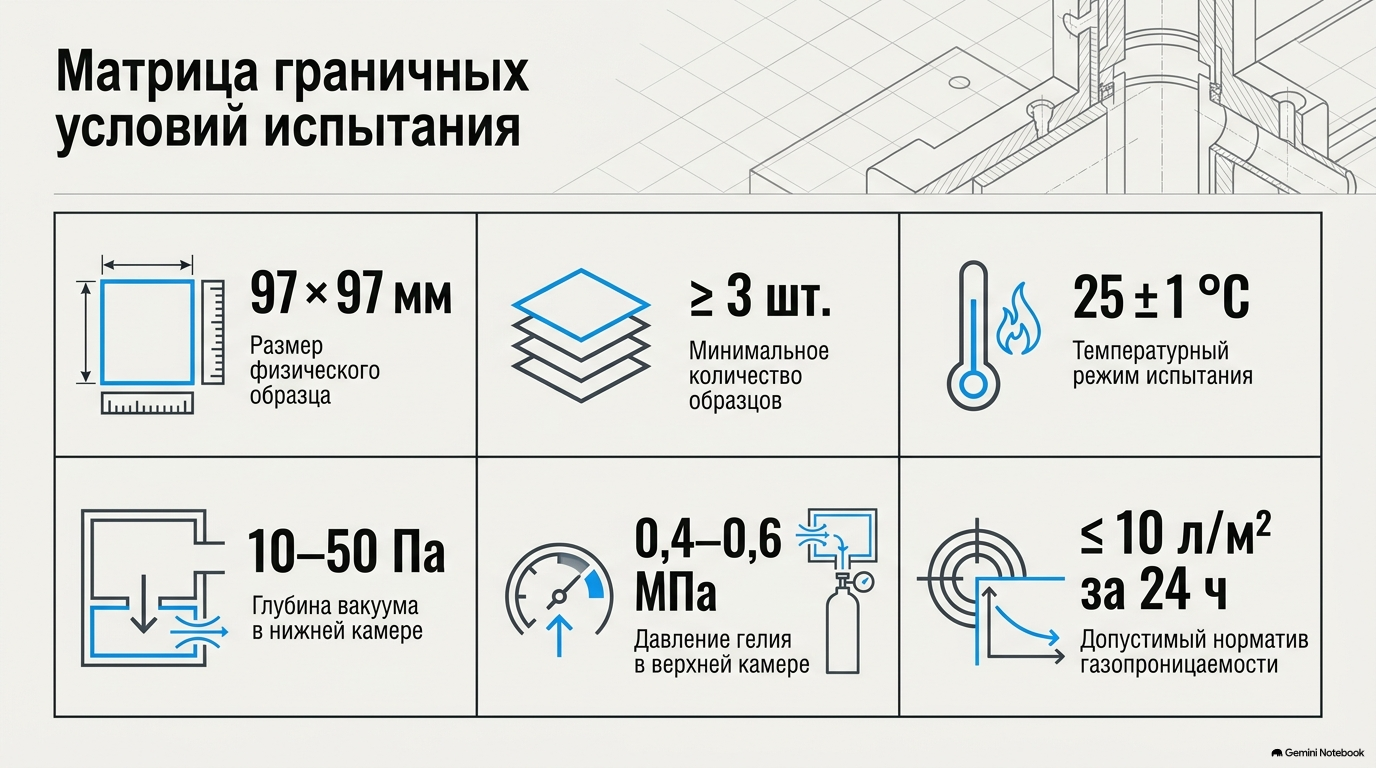 Матрица подтверждённых условий испытания материалов на газопроницаемость