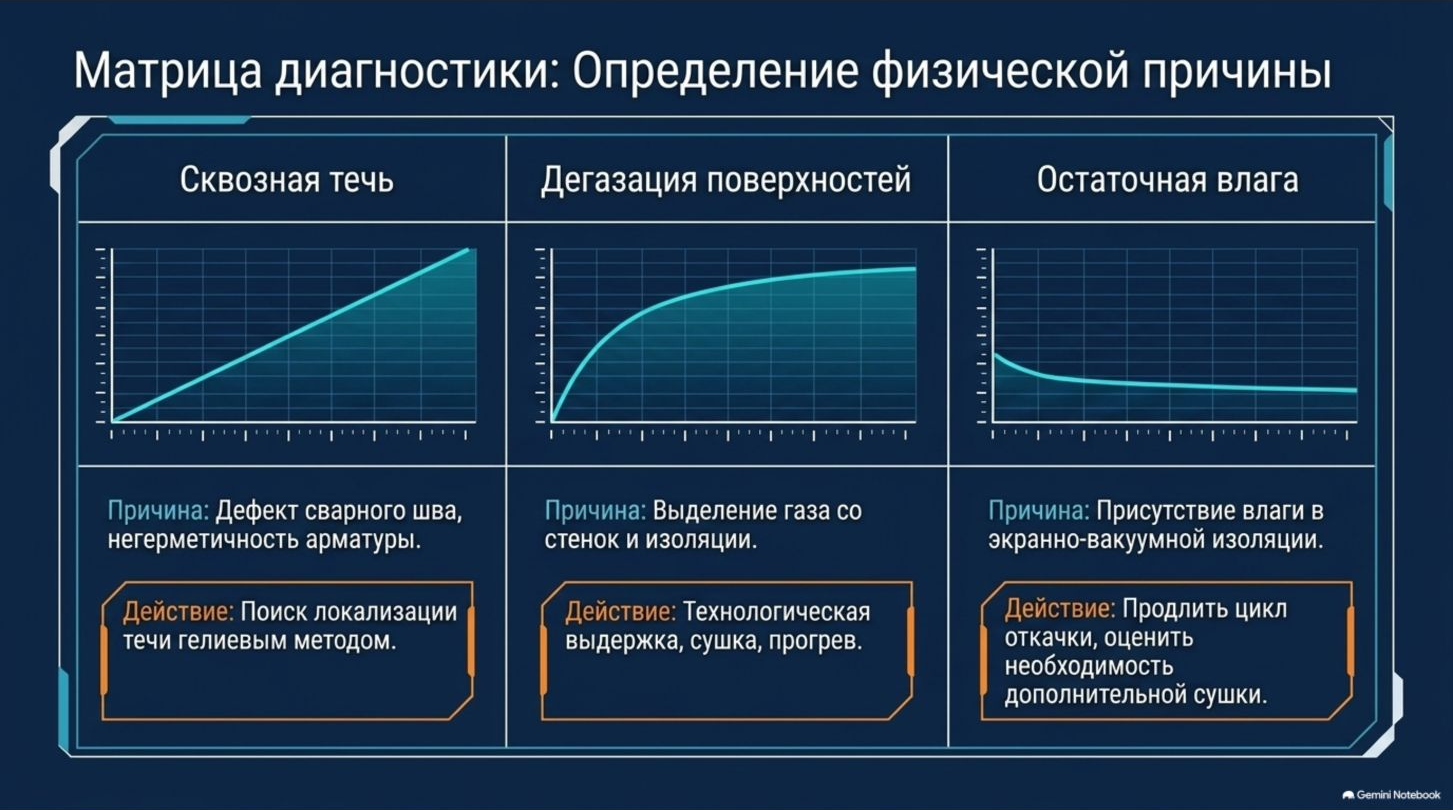 Матрица диагностики течи, дегазации и остаточной влаги