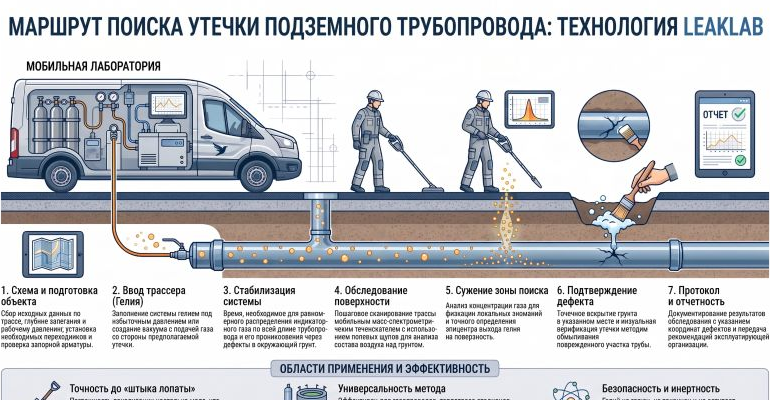 Маршрут поиска утечки подземного трубопровода LEAKLAB