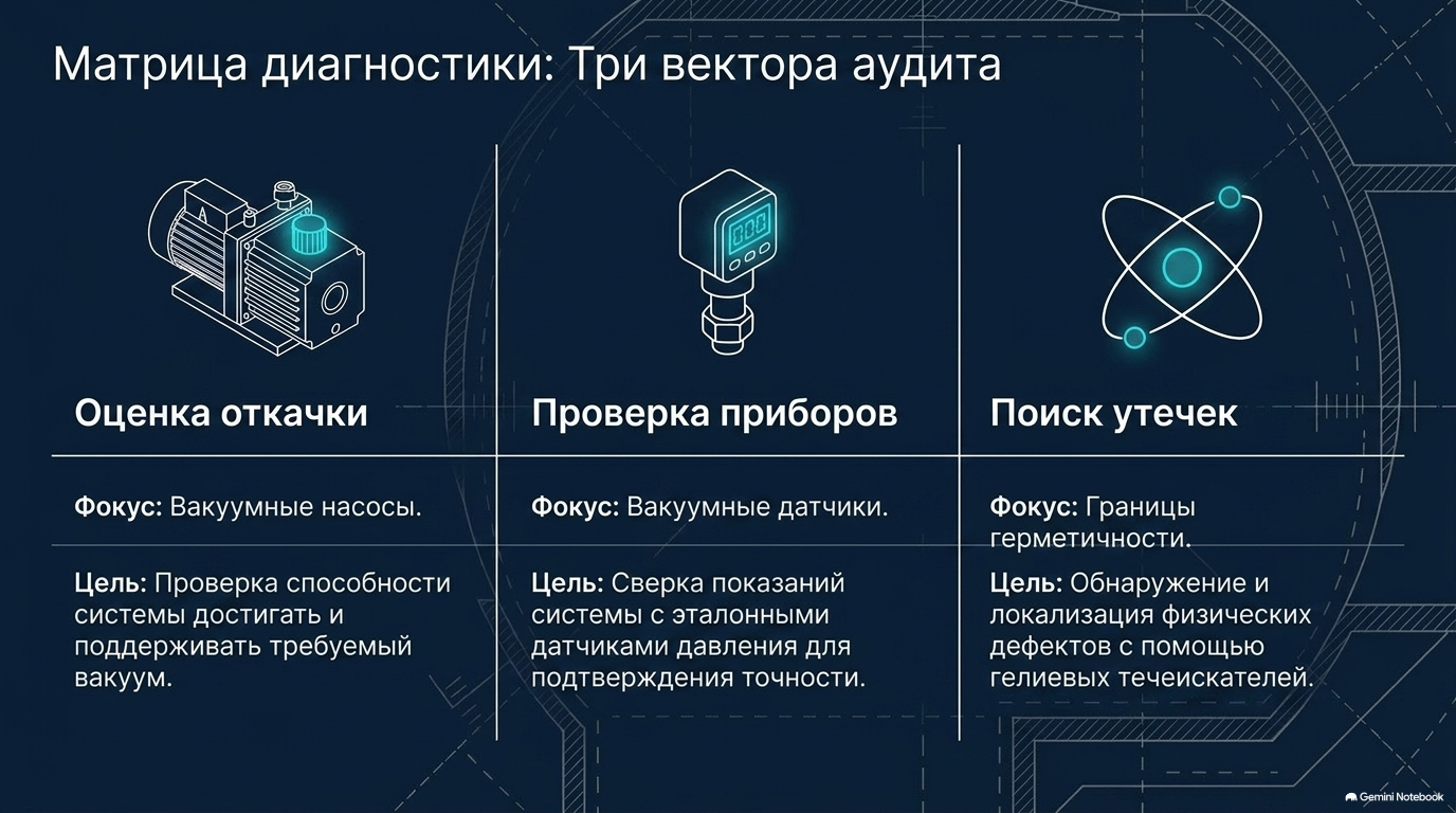 Три независимых направления диагностики вакуумной установки
