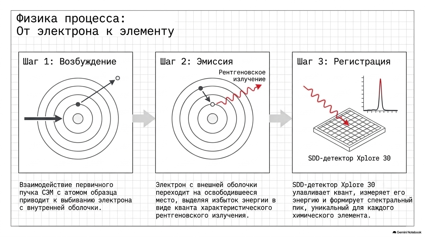 Физические этапы энергодисперсионного рентгеновского анализа