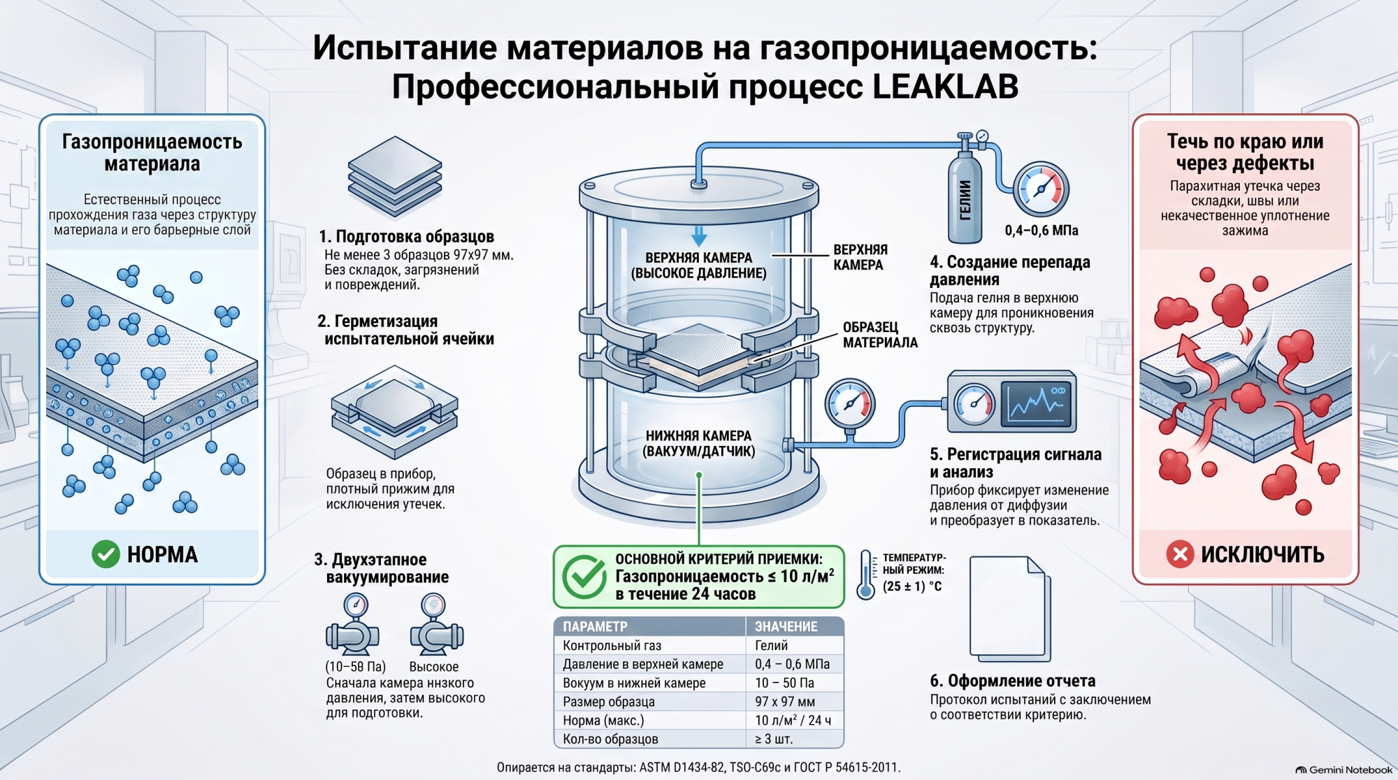 Газопроницаемость материалов: ячейка, холостой опыт и время запаздывания