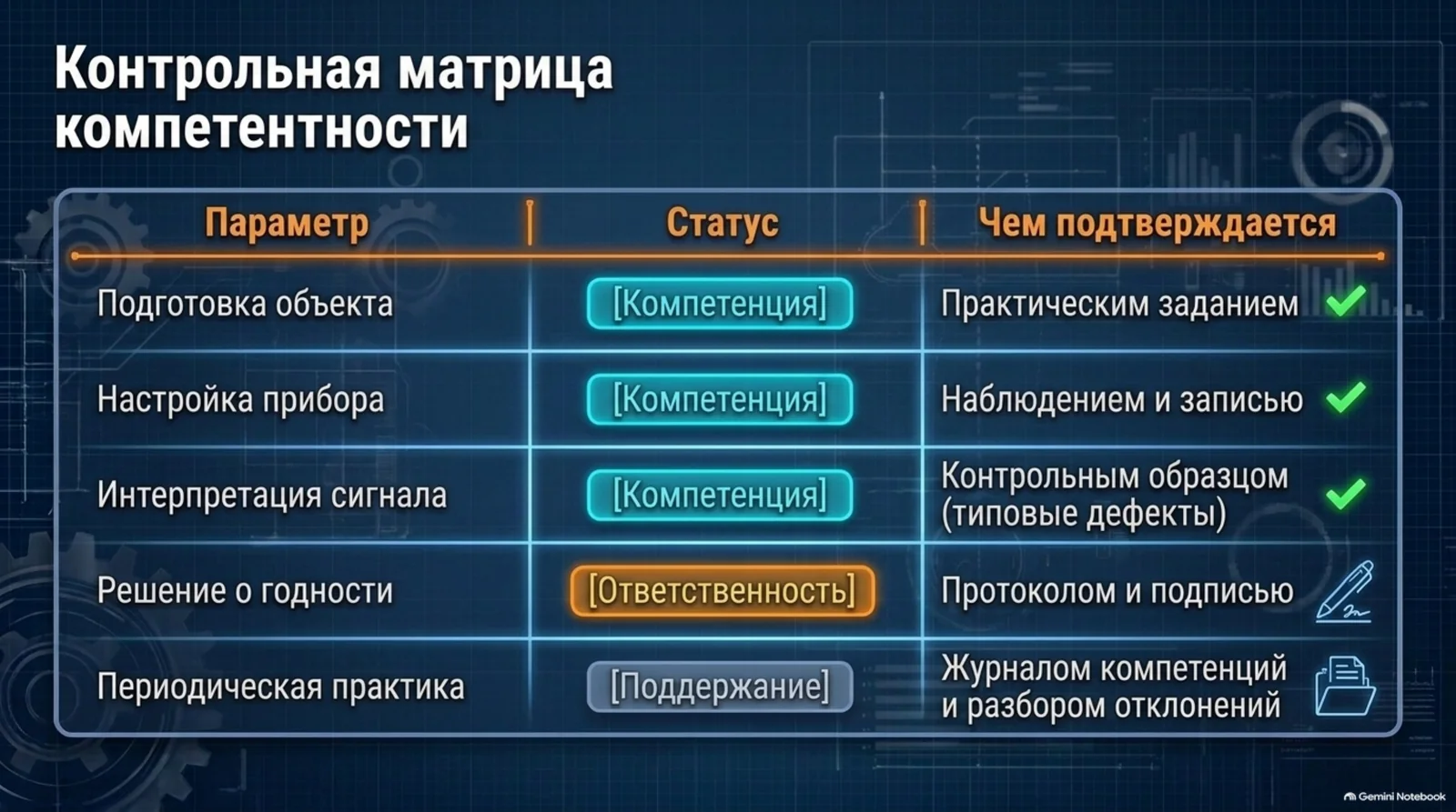 Контрольная матрица компетентности