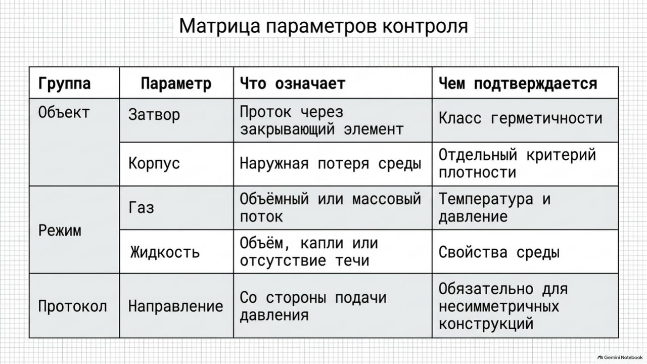 Матрица параметров контроля
