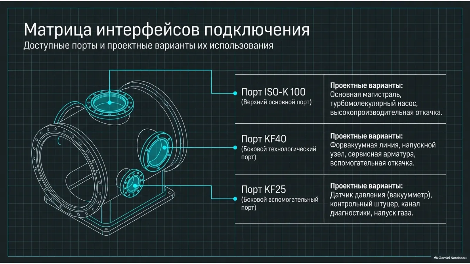 Проектные варианты использования портов ISO-K 100, KF40 и KF25 камеры Ликлаб-125