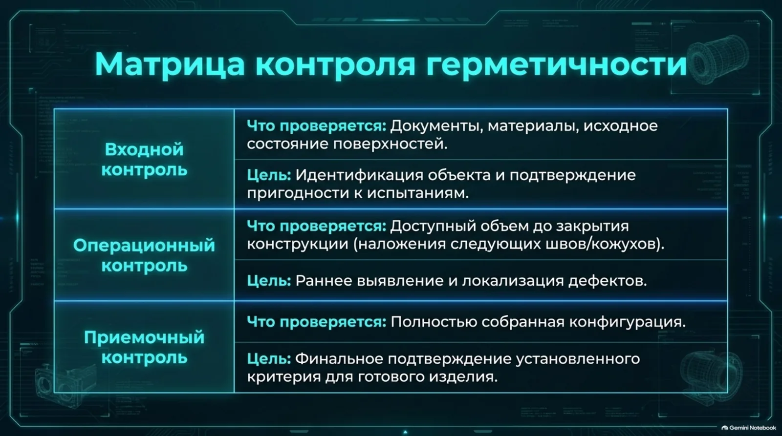 Матрица контроля герметичности