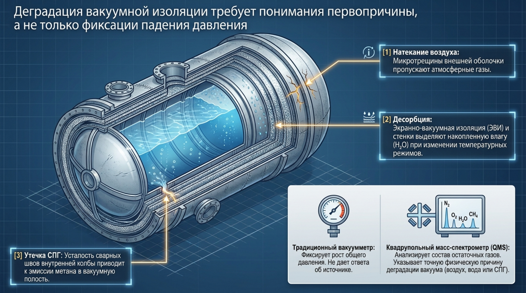 LeakLab QGA: квадрупольная масс-спектрометрия криогенных резервуаров СПГ: проверенная схема и инженерное пояснение