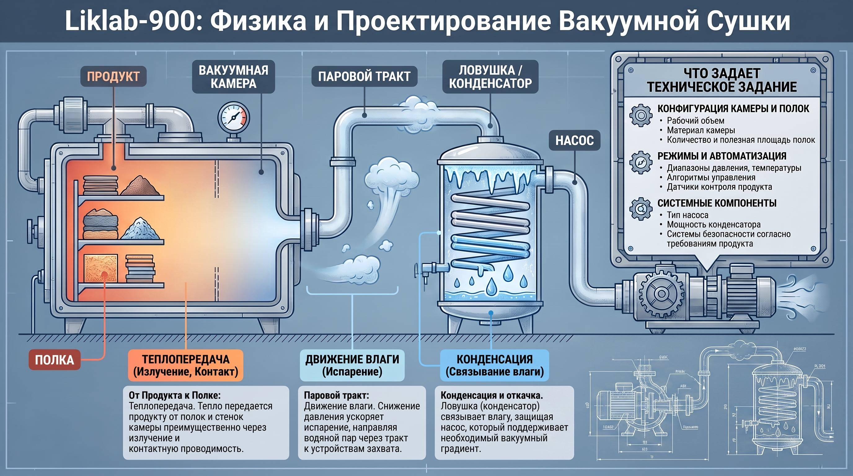 Инфографика: Liklab-900: инженерия вакуумной сушки и тепломассопереноса