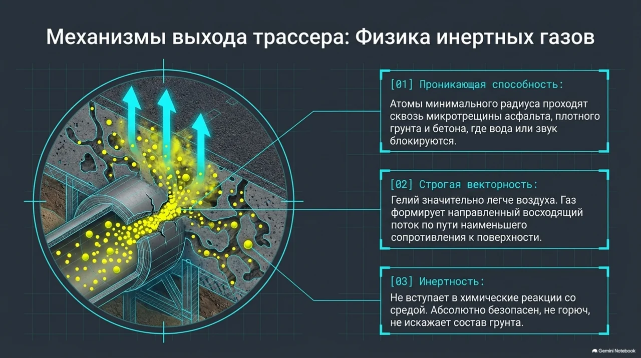 Выход инертного трассера через грунт