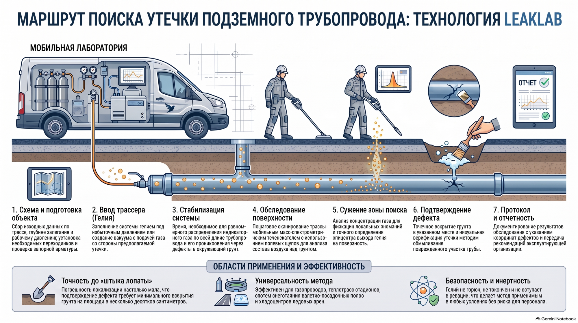 Поиск утечек подземных трубопроводов трассерным газом