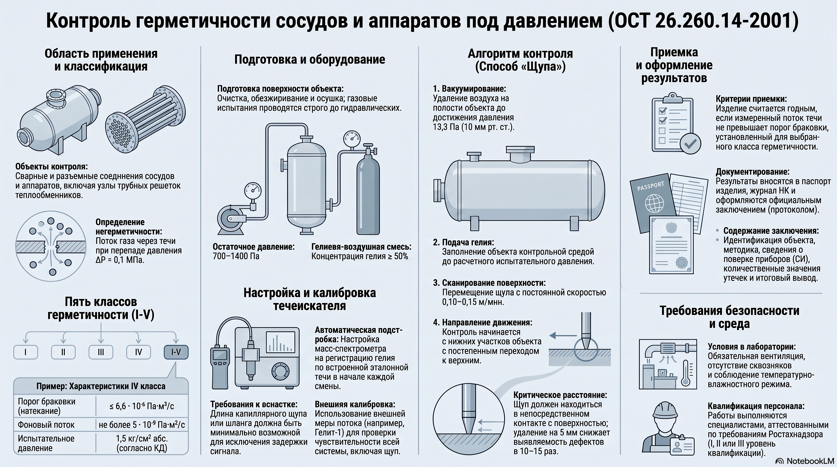 ОСТ 26.260.14-2001: подготовка, методы испытаний и критерии герметичности