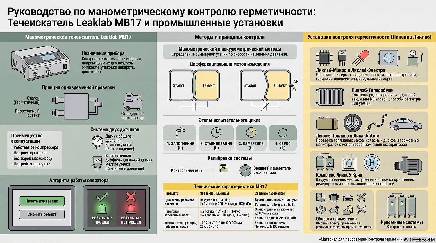 Манометрический течеискатель MB17 и установки контроля герметичности