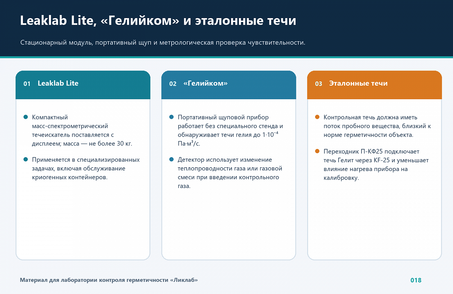 Leaklab Lite, «Гелийком» и эталонные гелиевые течи