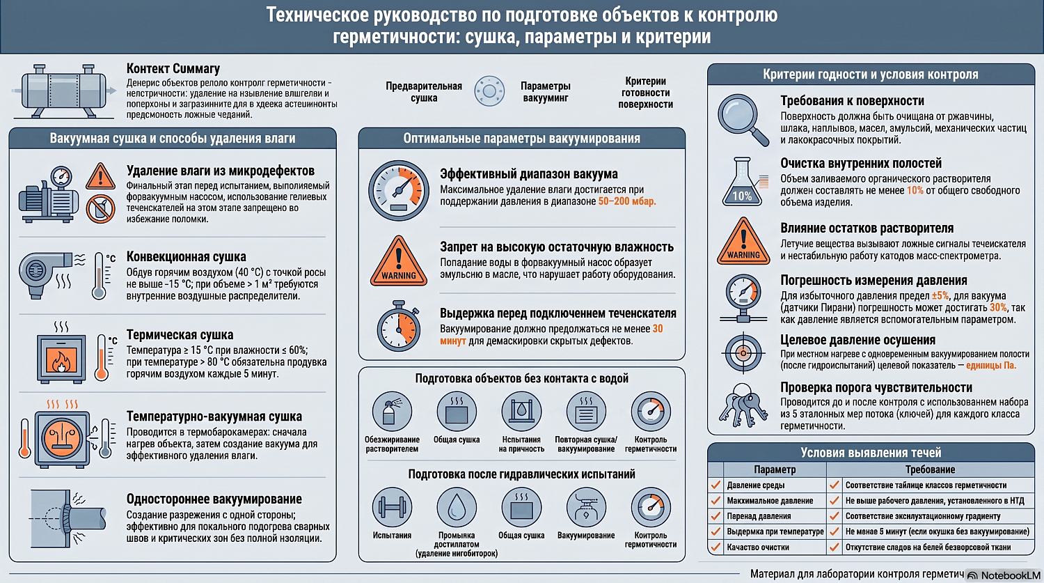 Вакуумная сушка и критерии готовности к контролю герметичности