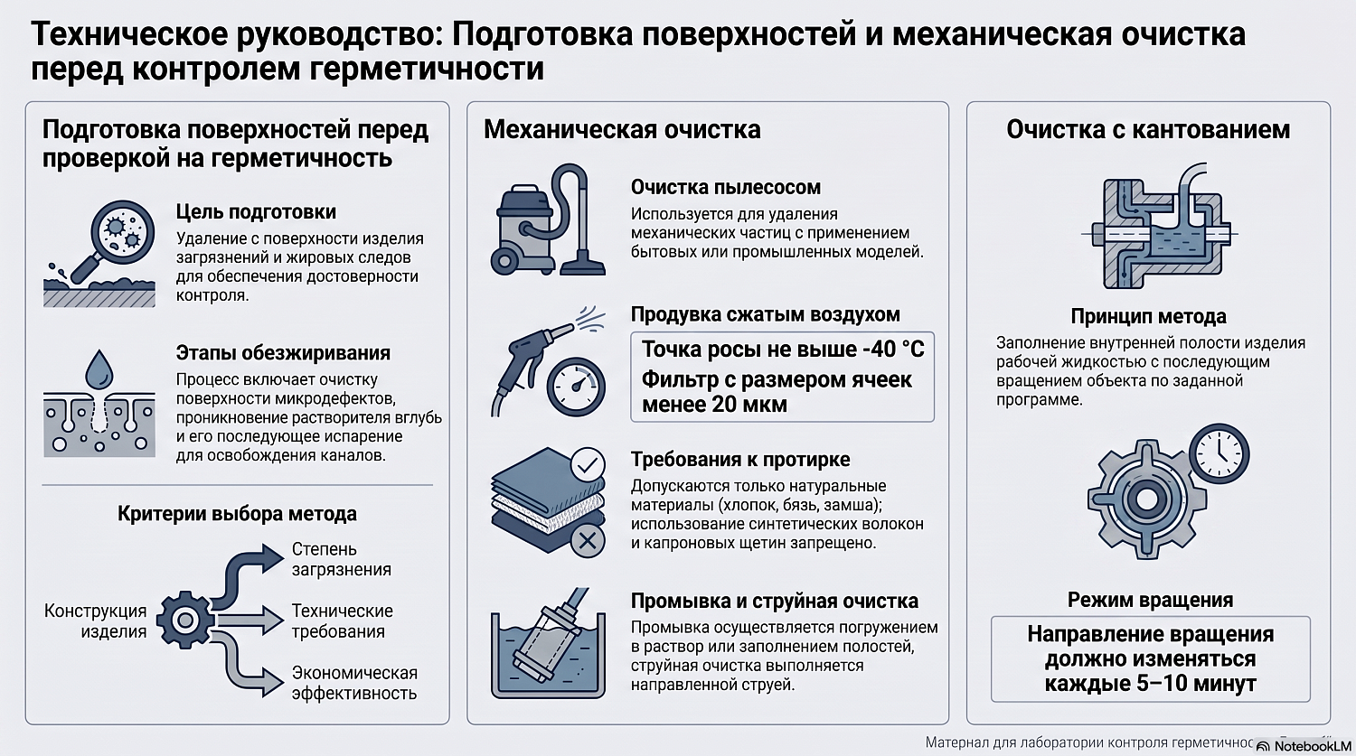 Механическая очистка и кантование перед контролем герметичности