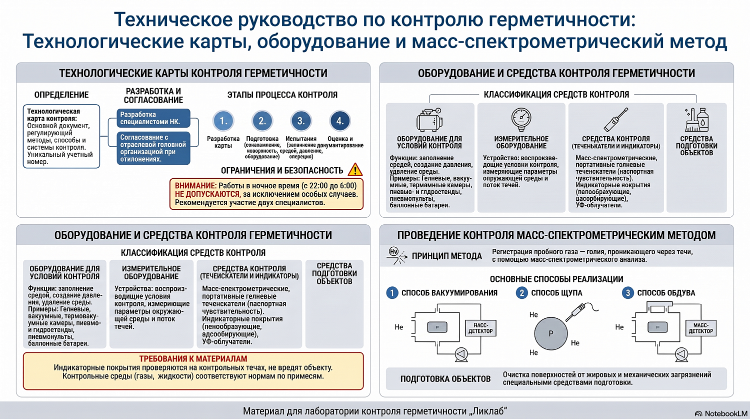 Технологические карты и оборудование для гелиевого контроля герметичности