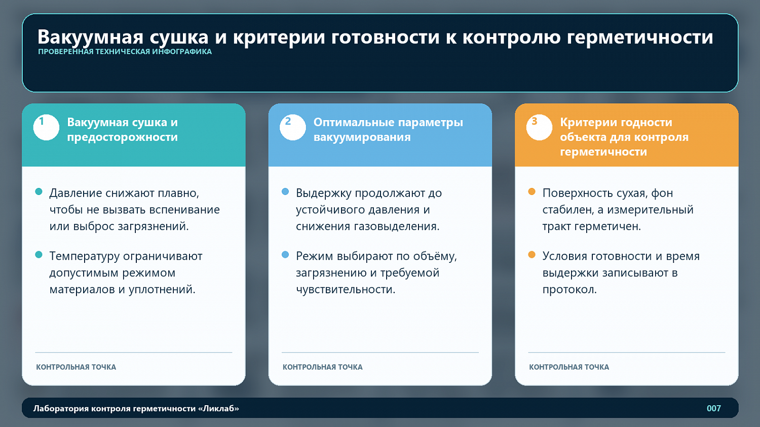 Вакуумная сушка и критерии готовности к контролю герметичности
