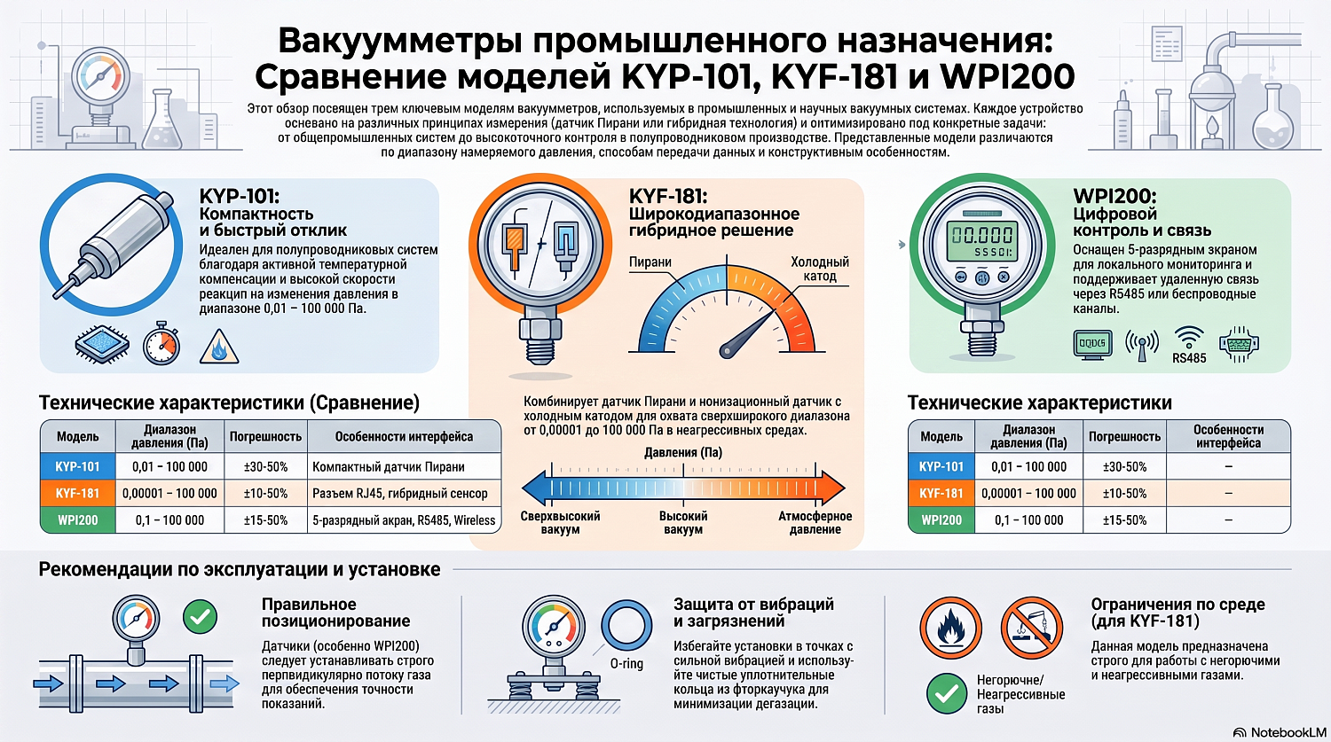Вакуумметры KYP-101, KYF-181 и WPI200