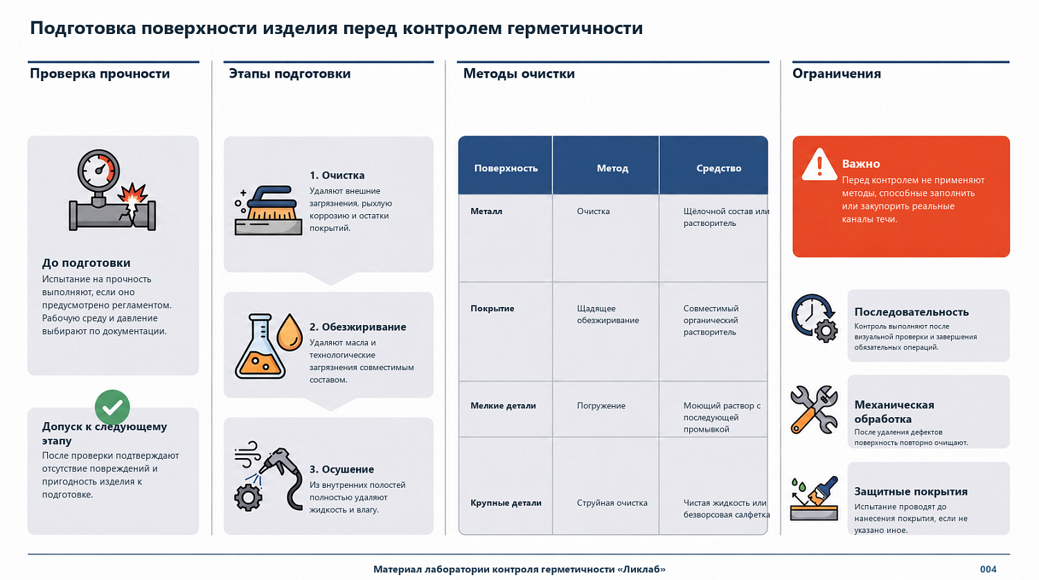 Подготовка поверхности изделия перед контролем герметичности