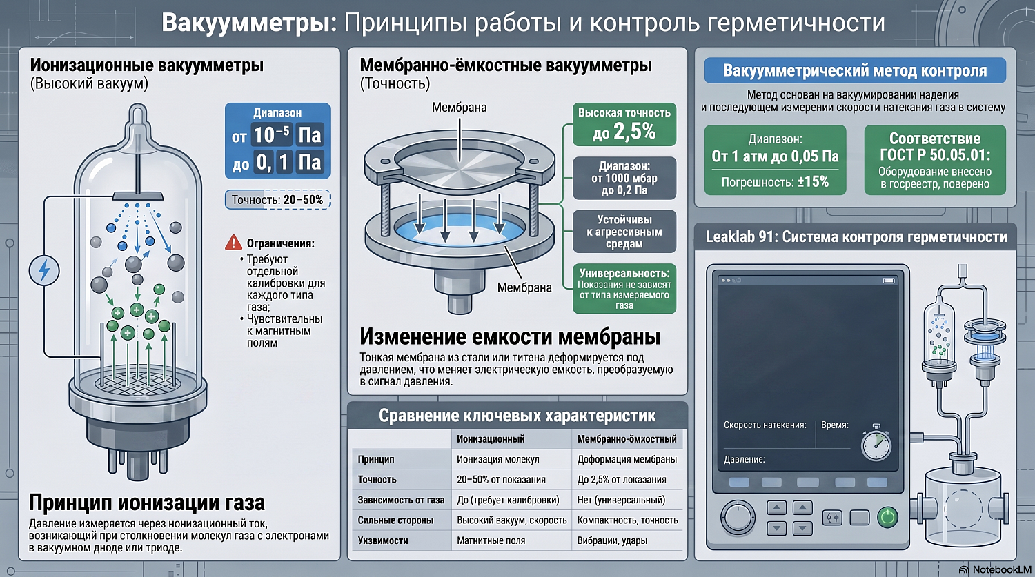 Ионизационные, мембранно-ёмкостные и вакуумметры Пирани