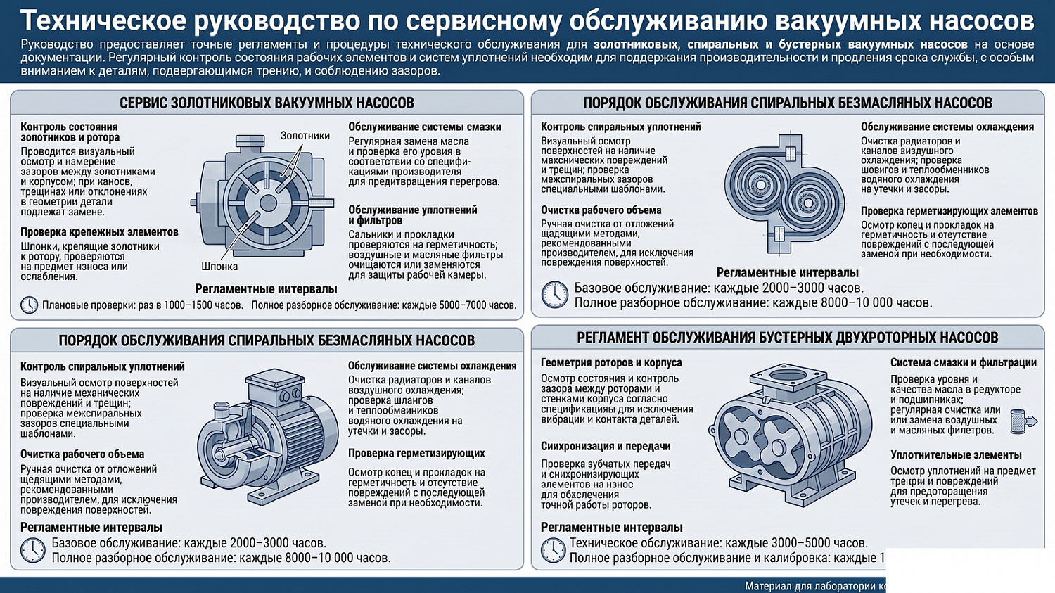 Сервис золотниковых, спиральных и бустерных вакуумных насосов