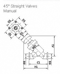 Ручной прямоточный вакуумный клапан CBVAC GD-Z(45°)16HGK
