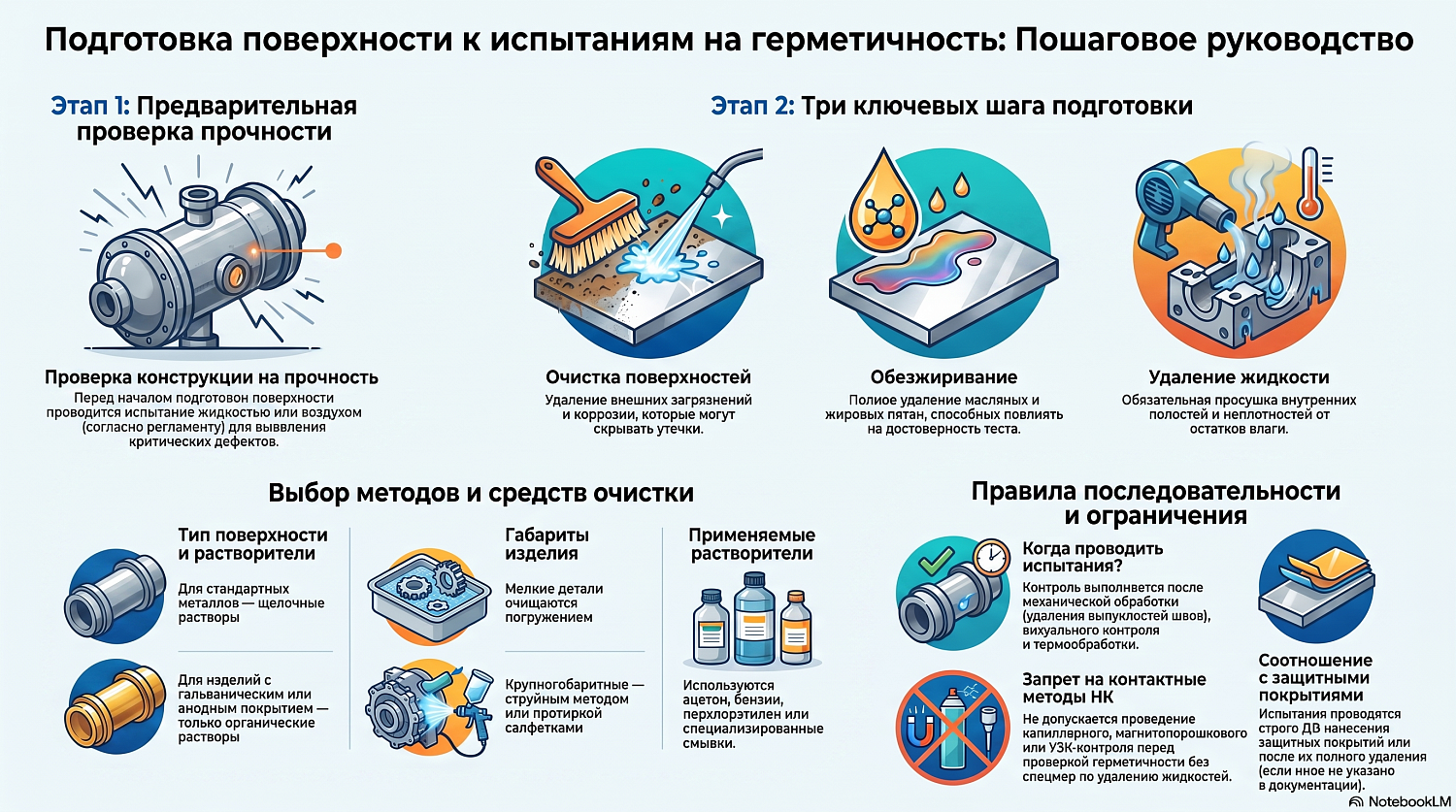 Подготовка поверхности изделия перед контролем герметичности