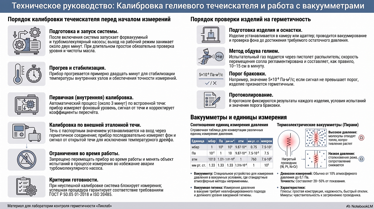 Калибровка течеискателя и термоэлектрические вакуумметры